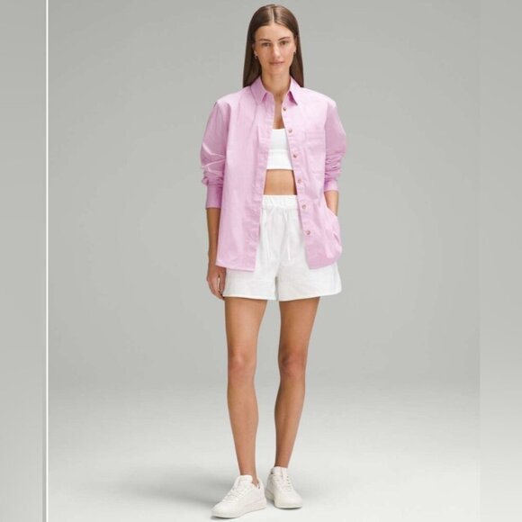 Lululemon RelaxedFit Casual Mauve Purple Cotton-Blend Poplin Button-Down Shirt M - Picture 1 of 4